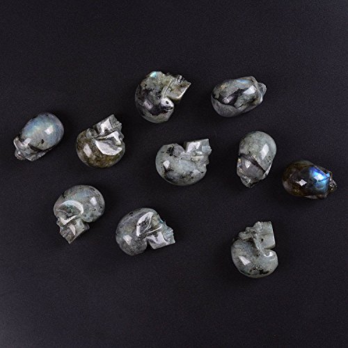 Mineralbiz 1.3 „-1.5“ Natürliche Labradorit Hand geschnitzte Kristallschädel-Edelstein Menschliche Schädel-Kopf-Skulptur Healing Reiki - 6