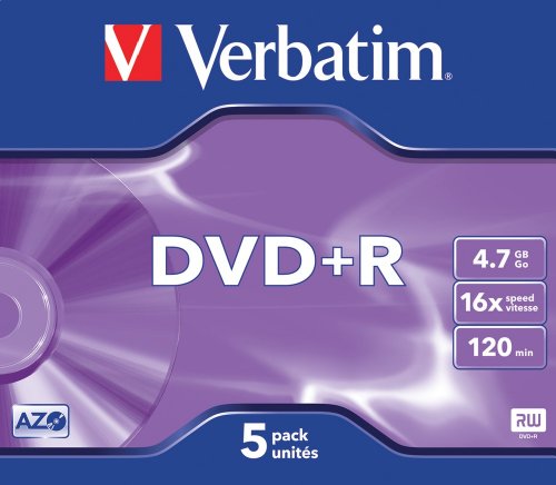 Verbatim DVD+R 16x Speed Scratch Resistant Surface Jewel Case 5er Pack