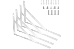 CHONGCIN 4 Packs Equerre Etagere Murale,250 X 160mm Support Etagere Industrielle,Equerre Charge Lourde, Equerre Fixation Metal De 90 Degrés Pour Garage,Cuisine,Chambre(Blanc)