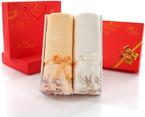 ZHFC Cotton towel group purchase company business birthday Moon birthday Wedding return gift set 2 75*34cm,Lace white currant