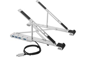 Targus Soporte para portátil con concentrador USB-A Integrado, Elevador para portátil, Soporte de Mesa Plegable con Conexiones para los periféricos – Plata, AWU100205GL