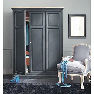 Aprodz Mango Wood Multipurpose Storage 3-Door Seoul Wardrobe Almirah for Living Room | Black Finish