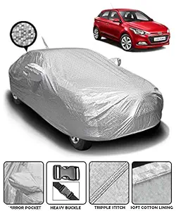 Carzex Metallic Silver Waterproof Car Body Cover with Mirror & Antenna Pockets for Hyundai i20 (2019-2020, Heat Resistant, Full Bottom Elastic, Triple Stitched)