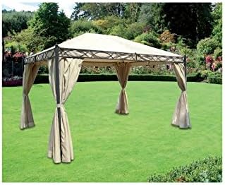 'Victory' Gazebo Powder-Coated Metal Frame. Towel Coverage In Polyester 180 gr.Pole,/M², Ø 60 mm. Complete Of Mosquito Net Curtains. Ecru.