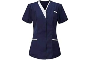 Jitong Donna Camice Medico Manica Corta Scollo a V. Infermiera Estetista Maglietta da Laboratorio con Taschino