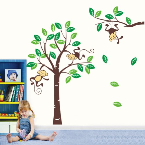 Große Hanging Monkey und Grüne Baum Baby-Kinderzimmer-Wand-Sticker - 5