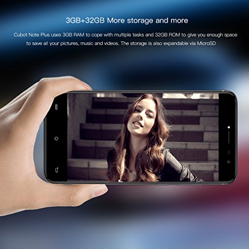 CUBOT NOTE plus Smartphone 5,2 Pollici FHD Schermo 4G Smartphone, Android 7.0 Quad-core 1,5GHz, 3GB RAM 32GB ROM, Fotocamera Posteriore 16.0MP Frontale 16.0MP, Dual Sim, Cellulare Ultra Sottile Ultra Leggero Design (Nero)