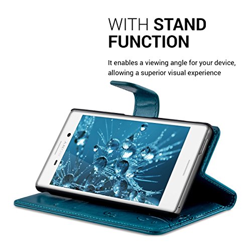 kwmobile Funda para Sony Xperia M4 Aqua - Wallet Case Plegable de Cuero sint  tico - Cover con Tapa Tarjetero y Soporte Dise  o Zarcillos y Mariposas en Azul Oscuro