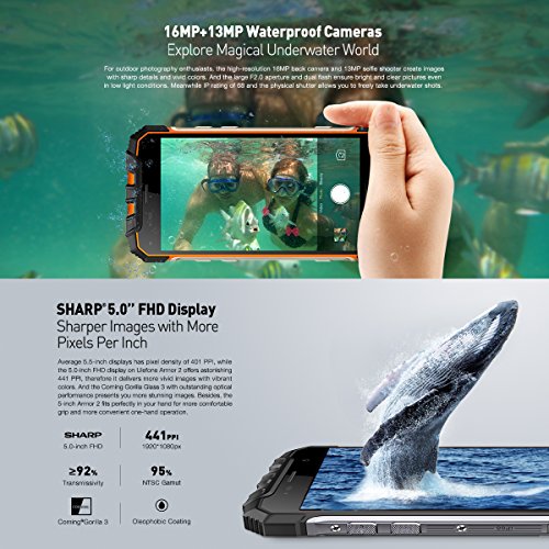 Ulefone Armor 2 Outdoor Smartphone ohne Vertrag (5 Zoll FHD Display, Octa-Core Prosessor, 6GB RAM+64GB ROM, 16MP/13MP Kameras, IP68-Zertifizierung, Wasserdicht, Dual-SIM (Nano), Android 7.0) dark grey