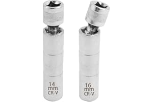 SopwMap 2 Pièces Clé à Bougie Magnétique, 16mm/14mm, Extracteur de Douille pour Bougie d'Allumage, Clé à Douille Flexible 3/8", pour Réparation et Entretien Automobile