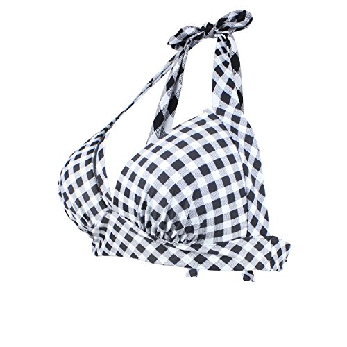 Gigileer Vintage 1950s Rockabilly Damen Bikini Oberteil Top Neckholder Push Up Bügellos Karomuster - 2