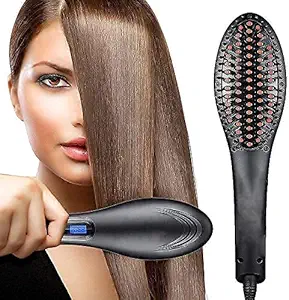 Hair Straightener, RYLAN Hair Electric Comb Brush 3 in 1 Ceramic Fast Hair Straightener For Womens Hair Straightening Brush with LCD Screen,Temperature Control Display+ (Black)