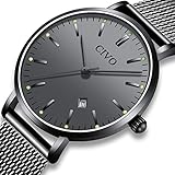 CIVO Herren Damen Uhren Unisex Ultra Dünne Minimalistische Wasserdicht Männer Uhren Elegant Luxus Geschäfts Beiläufig Uhr mit Schwarzes Milanese Mesh Uhrenarmband Analog Quarz Uhren (Schwarz/Herren)