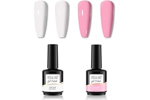 ROSALIND Rosa Profundo Blanco Esmalte Permanentes Para Uñas, 15ml 2 Colores Manicura Semipermanente Set, UV Pintauñas Permanente Gel de Uñas Semipermanente White Deep Pink Gel Nail Polish 2PCS