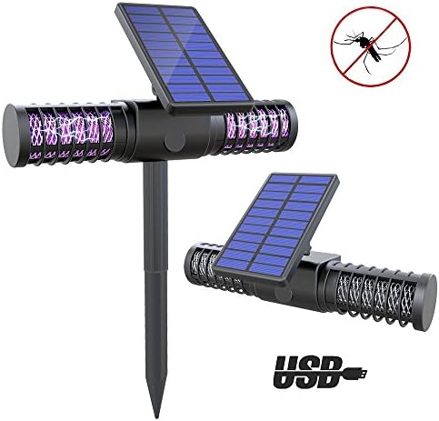 Solar Outdoor Mosquito Killer Lamp with 4 LED UV Bulbs/Wireless Security Outdoor Insect Killer Lamp/Solar Garden Lights (1 Pack)