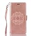 Produktbild Lonchee LG G3 (5,5 Zoll) Wallet Tasche Brieftasche Schutzhülle ,Mandala Blumenmuster geprägt Muster Design Hochwertige PU Leder Folio Tasche Case Hülle im Bookstyle mit Standfunktion Kredit Kartenfächer (Rosengold)