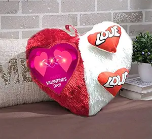 DreamVio Love Heart Shape Valentine Day Gift Fur Cushion,Plush Pillow for Gifting on Birthdays,Anniversaries Color - Red, White (Size- 17x17 inch) Shape 21
