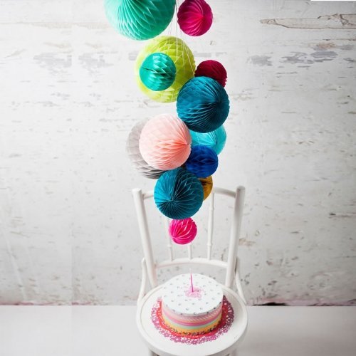 Veewon 12 Gemischte Größe Seidenpapier Pom Poms Wabenbälle für Hochzeit Geburtstags Party Dusche Hauptdekoration – zufällige Farbe - 3