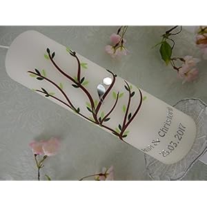 Hochzeitskerze Traukerze Kerze zur Trauung Baum grün mit Vögelchen 250/70 mm inkl. Beschriftung