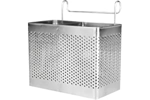 BESTONZON Soporte rectangular para palillos de acero inoxidable Colgador Cubiertos Secador Cesta Vajilla Escurridor con ganchos (compartimentos dobles)