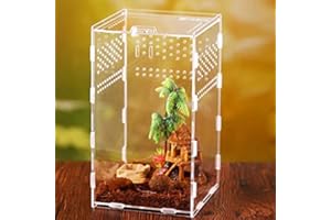 Vinnykud Mini Terrarium Transportbox,Reptil Fütterungsbox aus Acryl, Tragbarer Reptilienzuchtbox Transparent Reptil Zuchtfall für Spinnenechsen, Eidechse, Skorpion, Gehörnter Frosch(15×15×25cm)