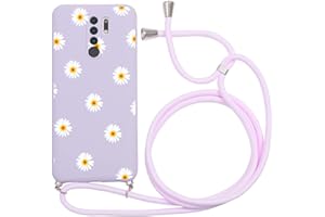 Yoedge Funda con Cuerda para Xiaomi Redmi 9C 4G 6,53",Púrpura TPU Silicona Mate Case con Lindo patrón Dibujos Animados con Colgante Ajustable Correa de Cordón Cárcasa,Daisy 3