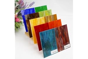 CHICSHIS 10er-Set Buntglasplatten, 4 x 6 Zoll, Opaleszierendes Streaky-Glas für Tiffany-Kunst, Mosaikarbeiten und DIY-Projekte, Gemischte Farben