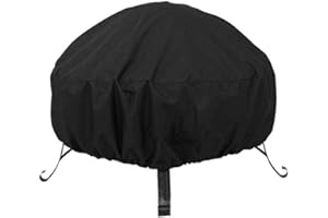MeteorFlying Round Fire Pit Cover Garden Patio Protective Cover Breathable Waterproof Dustproof Heavy Duty Furniture Covers for Stove (85x40cm, Black)