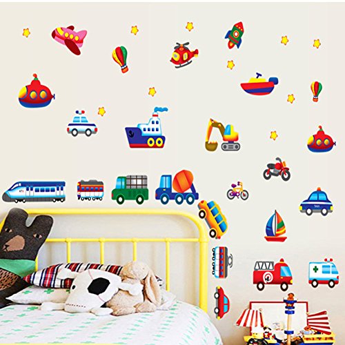 Kinder Zug Auto Hubschrauber Wandtattoos Wandaufkleber Wandsticker für Kinderzimmer Dekoration DIY - 2
