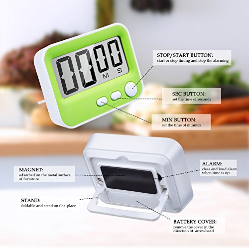 Mudder magnetischer Digitaler Küchentimer Stoppuhr Eieruhr mit lautem Alarm, großem Bildschirm und Haken (Grün) - 3