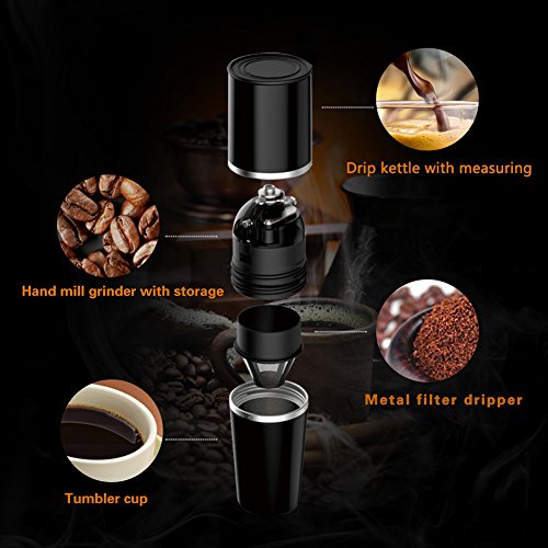 Manuelle Kaffeemaschine, Portable-Set All-in-One Kaffeemaschine Tumbler Handmühle Schleifer Nein Electric Outdoor Cappuccino Camping Wandern Reisen unterwegs … (Rot) - 2