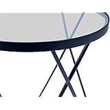 LIFA LIVING Black metal glass side table, Small round coffee end Bedside table Nightstand for Living Room, Kitchen, Bedroom,