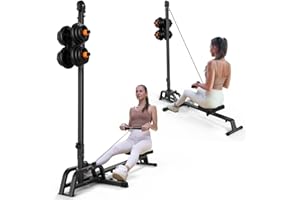 ONETWOFIT Foldable Rowing Machine & LAT Pull Down Machine 2 in 1 Multi-function Compact Rowing Machine for Home, Low Row Cable Fitness with Flat Weight Bench