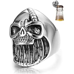 Besteel Acero Inoxidable Anillo Calavera para Hombre Gotico Rock Anillo Abrebotellas us8