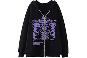 YINGKE Donna Felpa Y2K Harajuku Style Teschio Moda Stampa Retro Coulisse Moda Zip Felpa con Cappuccio con Tasche