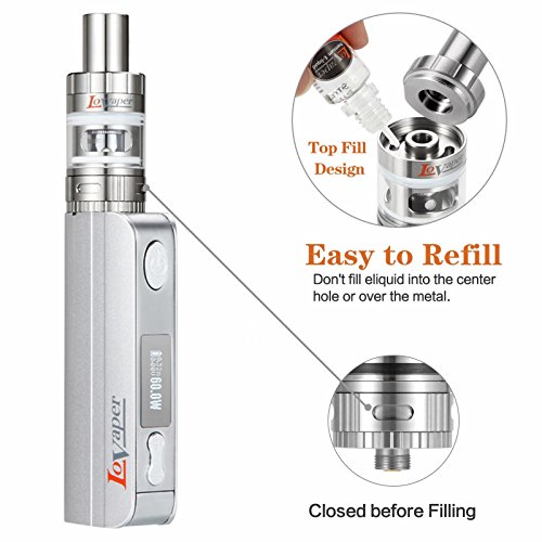 E Zigarette Starterset LoVaper® 60W Mod kit, 2200mAh Akku, Top Refill 0.3ohm/2.0ml Verdampfer Tank, TC(Temperaturregelung) Box Mod mit 18650 Integriertem Batterie, Electronic Cigarette Ohne Nikotin (Silber) - 2