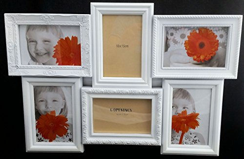 Bilderrahmen Antik Look in weiß - Multirahmen für 6 Bilder 10x15 cm - Galerie Collage Foto Rahmen