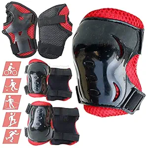 Toyshine 3 in 1 Protective Gear Set for Skateboarding Skating Cycling Elbow Pads Knee Pads with Wrist Guards for Kids and Youth , Non Itching and Soft (Spikey Red) SSTP