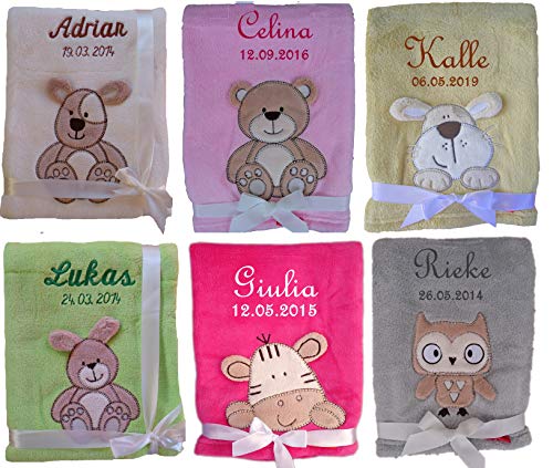 Kuschlige Babydecke 3d WEICH FLAUSCHIG mit Namen und Datum bestickt