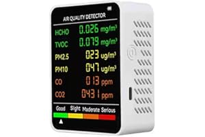 ONIISSY 6 in 1 Luftqualitätsmonitor, Luftqualitätsdetektor für den Innenbereich, erkennt PM2.5, PM10, TVOC, Luftqualitätsprüfer, Luftverschmutzungsmessgerät für Zuhause, Zimmer, Wachstumszelte, Büros (Weiß)