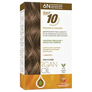 One n Only Argan Oil Fast 10 Permanent Hair Color Kit 6N Natural Dark Blonde, Gray Hair Coverage in 10 Minutes, Helps Maintain Natural Moisture Balance, Advanced Micro-Pigments for Natural Tones
