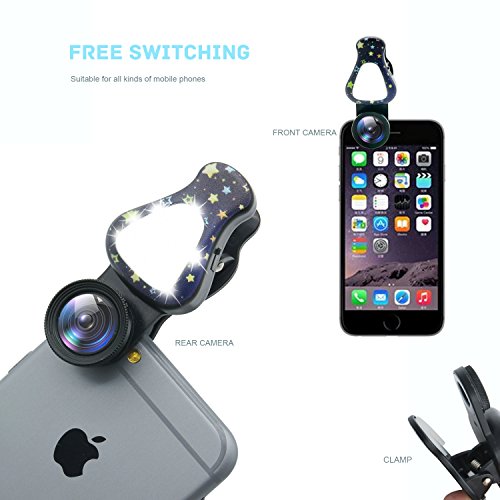 Obiettivi Smartphone con 8 Luci Flash, 0.63X Lenti Grandangolo, 15X Obiettivo Macro, Hovinso Obiettivo Cell Phone per iPhone 7, 6s, 6s Plus, 6, 5s, Samsung, HTC e PiÃ¹ Smartphone(Nero)