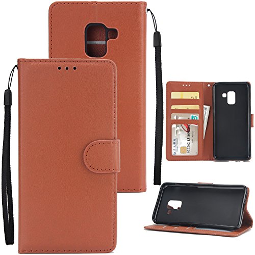 JHTC Galaxy A8 2018 Plus Case Premium PU Leather Wallet Case,Slim Flip Folio Protective Phone Cover For Samsung Galaxy A8 2018 Plus (Brown)