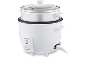 Geepas 450W Rice Cooker & Steamer with Keep Warm Function, 1L | Automatic Cooking, Non-Stick Inner Pot | Make Rice & Steam Healthy Vegetables | Includes Measuring Cup, Spatula & Detachable Power Cord