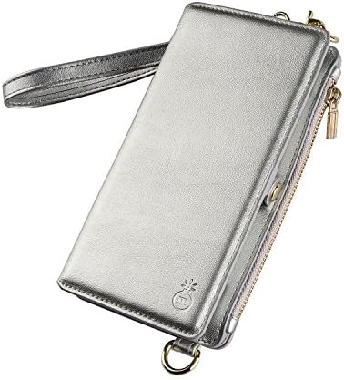 iPhone X Case,iPhone X Cover,Ticase Premium PU Leather Multi-Function Phone Bag [Shoulder Bag / Handbag] [Zipper Wallet] Case Cover for iPhone X - Silver