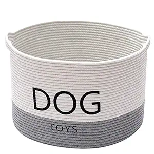 Morezi Cotton Rope Round Dog Toy Basket with Handle, Large Dog bin - Perfect for organizing pet Toys, Blankets, leashes