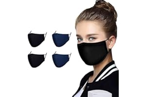 GENERIC UK 4 Pack Reusable Cotton Face Masks, 2 Navy Blue, 2 Black Mask with Nose Wire for Glass Wearers, 3-Ply Washable & Breathable Fabric with Filter Pocket & Adjustable Loops