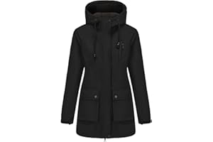 Ynport Crefreak Chaqueta Softshell Impermeable a Prueba de Viento para Mujer con Forro Polar, Capucha Ajustable Abrigo Cálido Ligero de Línea Larga para Todos los días y al Aire Libre