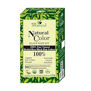 VEDICAYURVEDA Natural Color Black Hair Kit 100% Pure Natural Herbal Base Black Hair Color