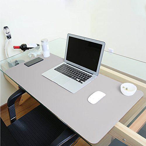Tapis de bureau imperméable en cuir synthétique pour ordinateur et souris - Sous-main protecteur pour le bureau et la maison - Rectangulaire L gris